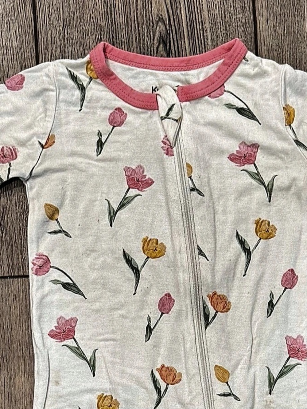 Kyte BABY Floral Tulip Dual Zipper Footie Sleeper White Pink 12-18M Bamboo